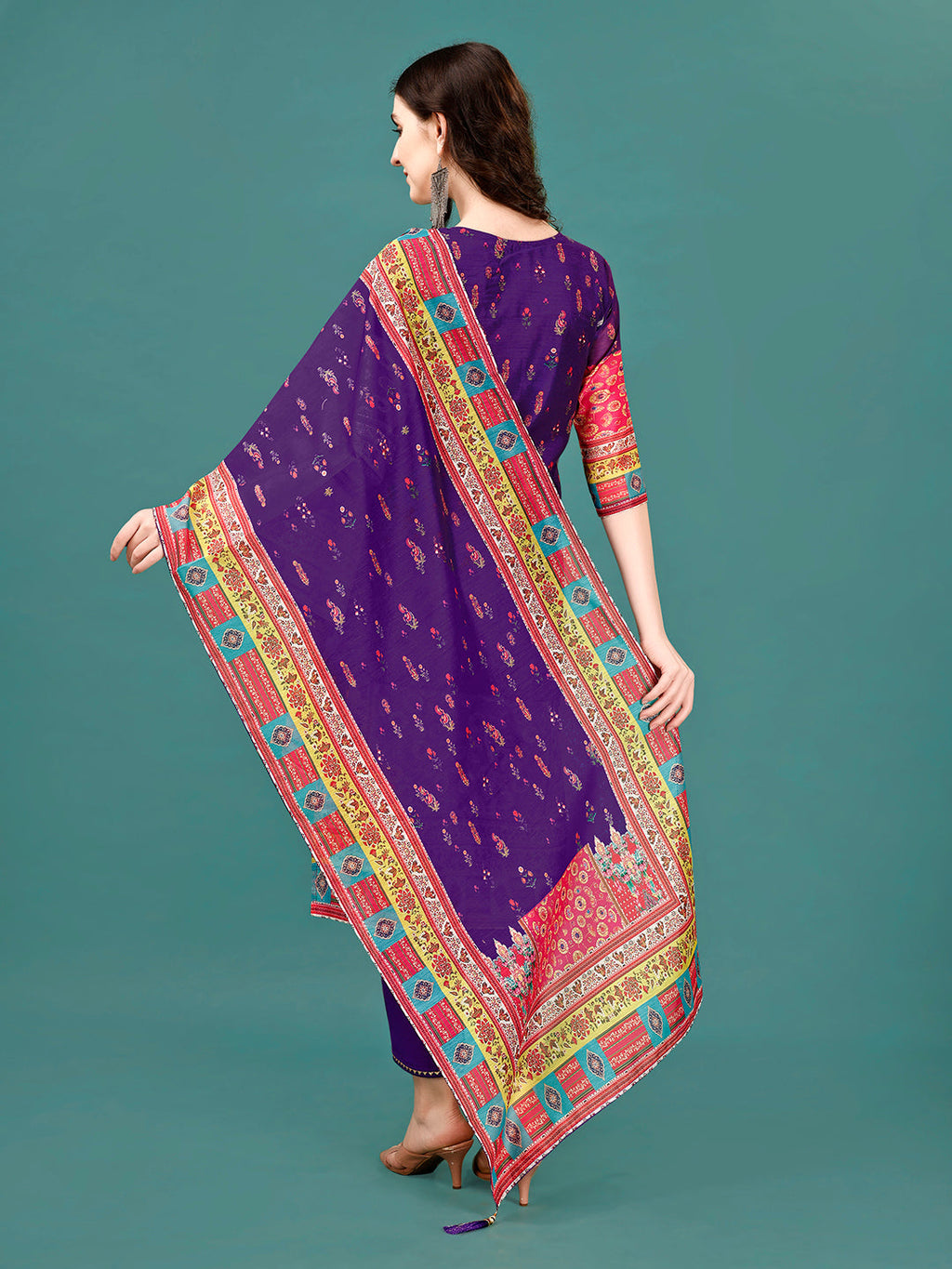 Multicolor Printed & Hand Embroidered Kurta Set