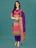 Multicolor printed kurta with detailed hand embroidery and matching pants