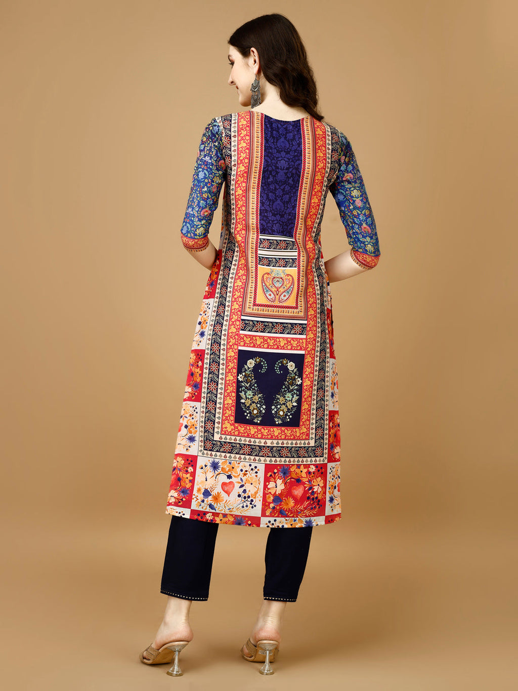 Multicolor Hand Embroidered Printed Kurta Set with Dupatta