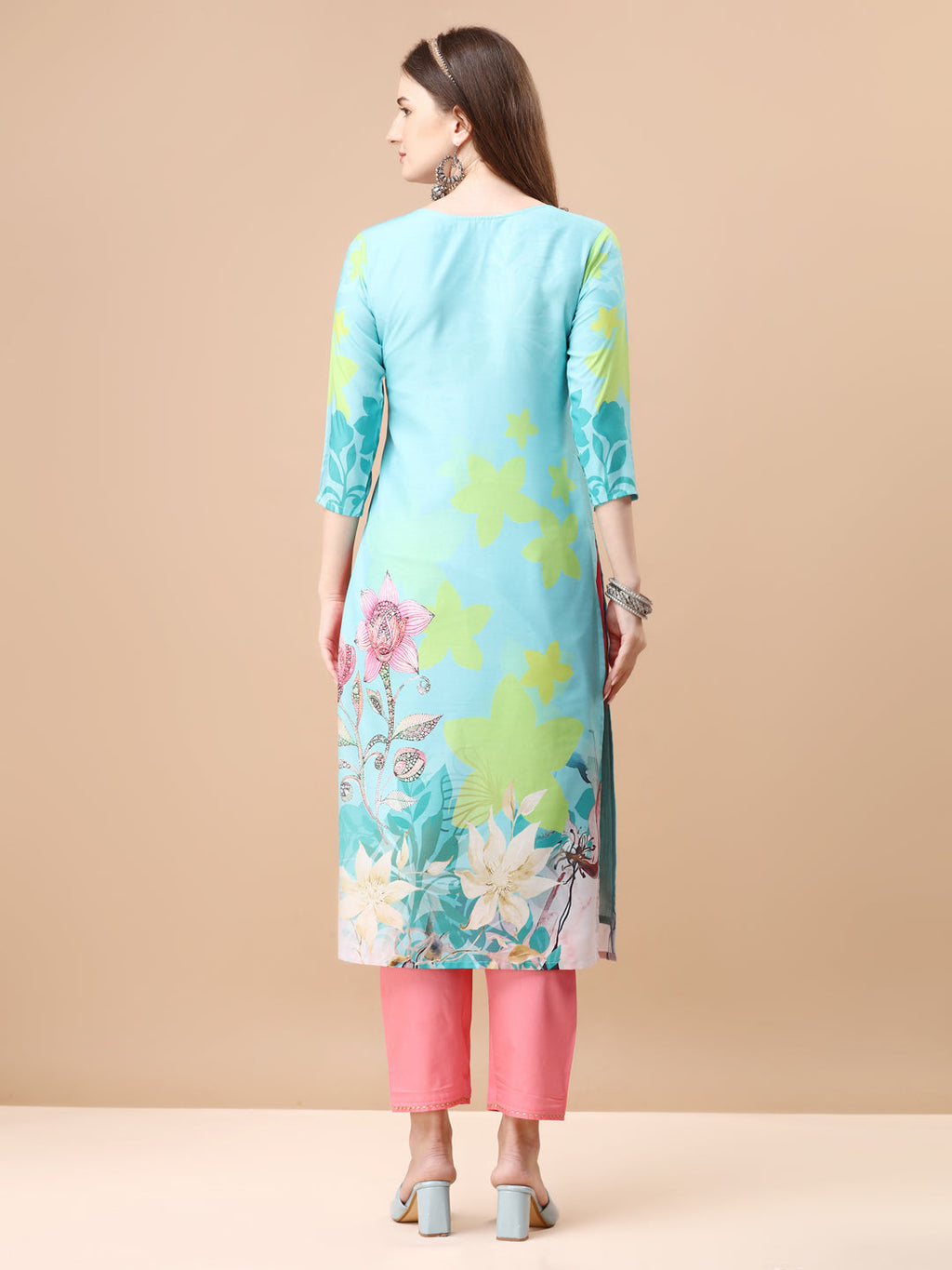Multicolor Hand Embroidered Floral Kurta Set with Dupatta
