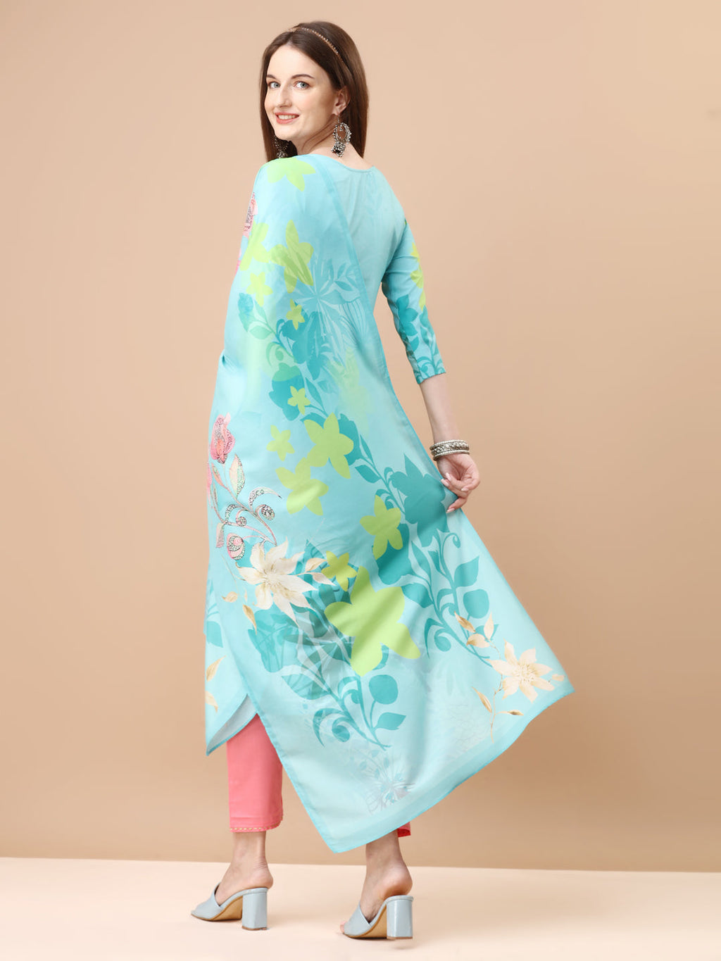 Multicolor Hand Embroidered Floral Kurta Set with Dupatta