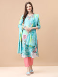 Multicolor floral printed rayon kurta with matching pant and dupatta