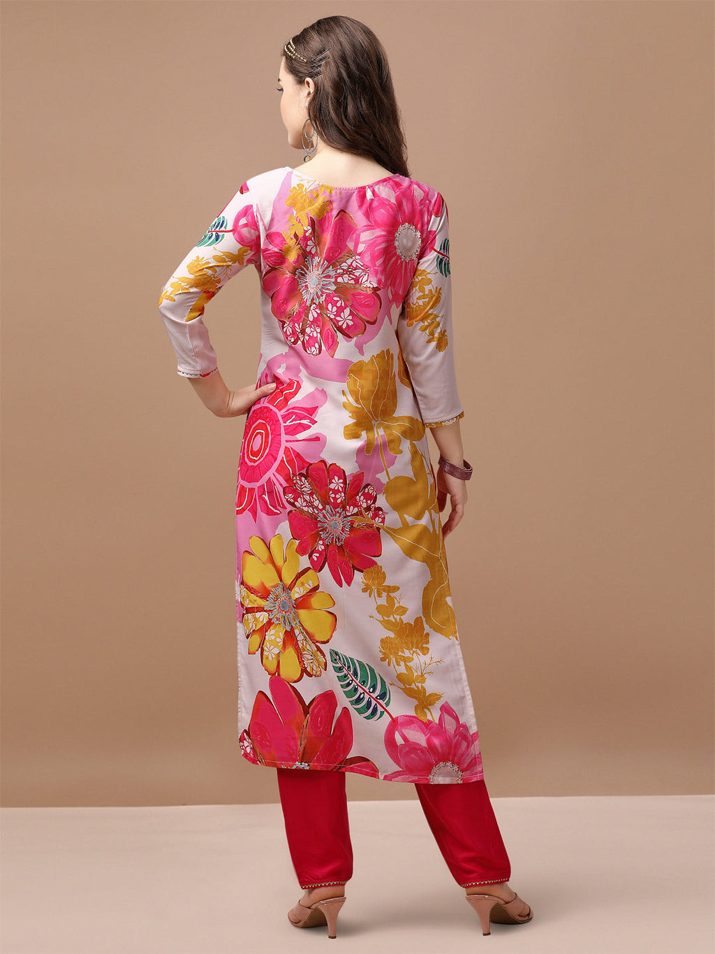 Hand Embroidered Floral Muslin Kurta Set with Pant and Dupatta