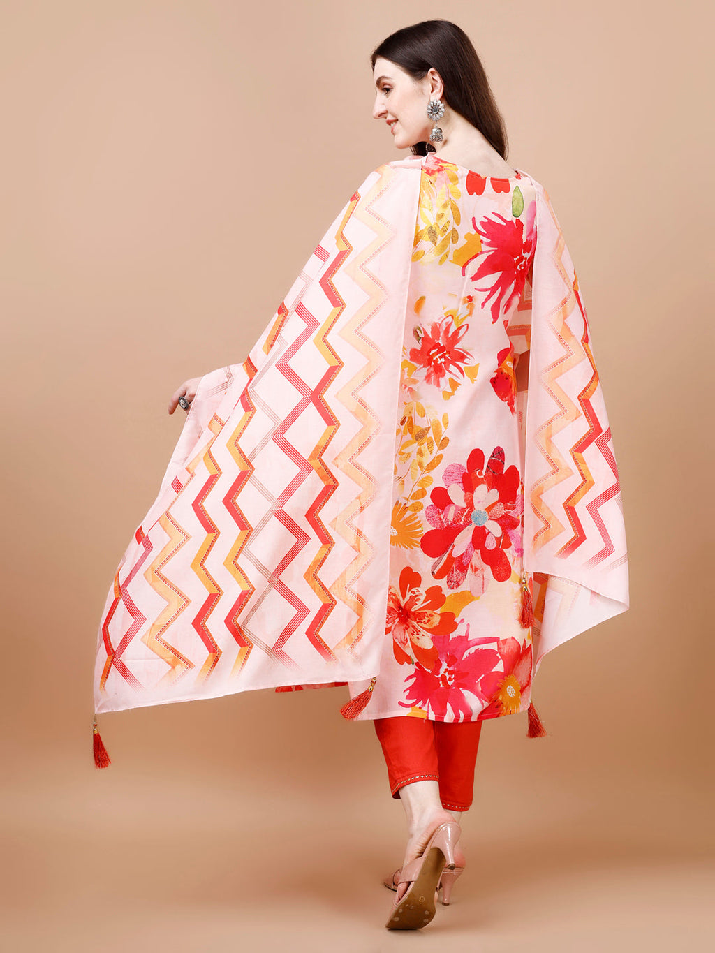 Multicolor Hand Embroidered Muslin Kurta Set with Dupatta