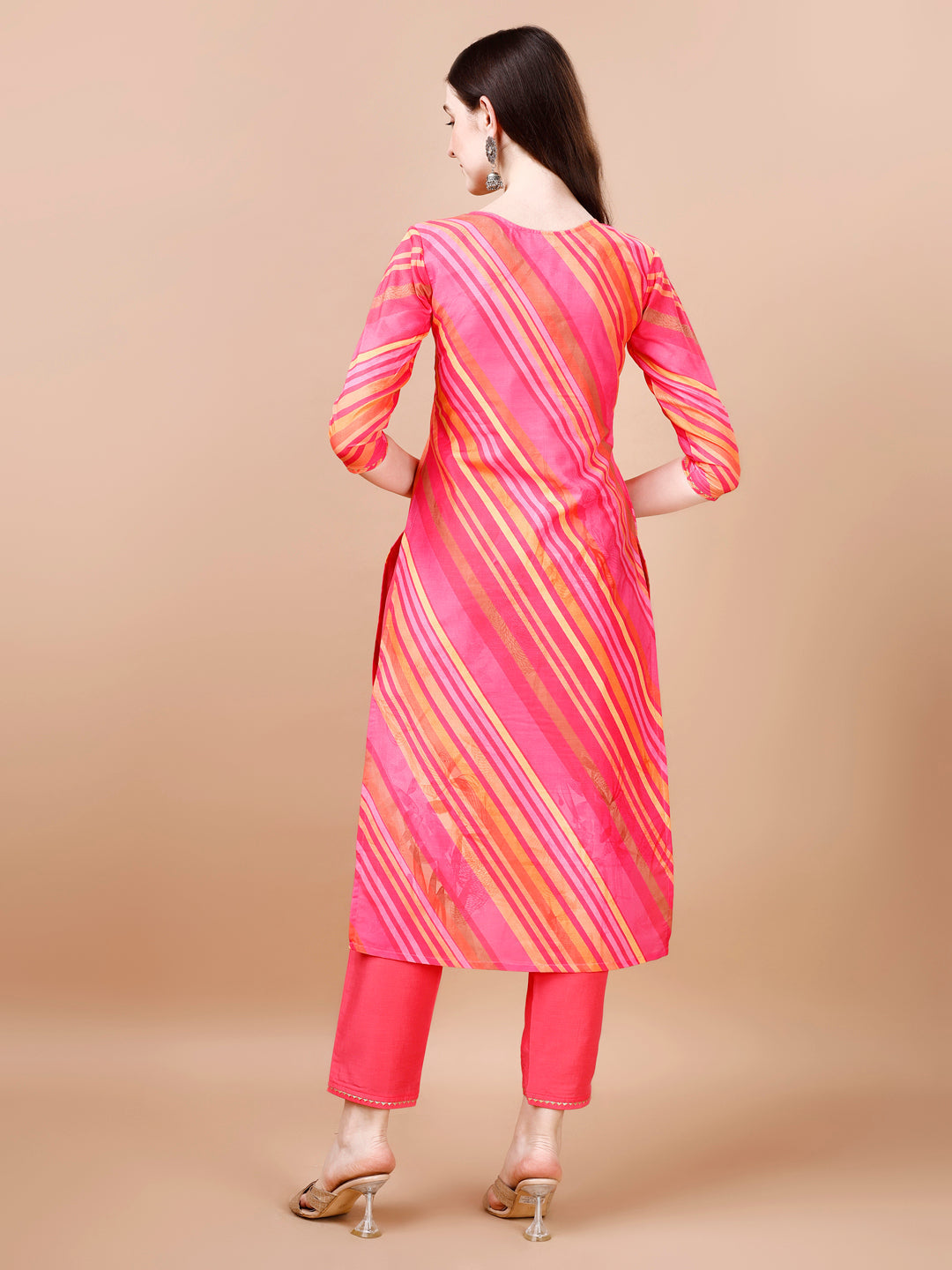 Multicolor Striped Rayon Kurta Set with Pant and Dupatta