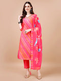 Multicolor striped rayon kurta set with matching pants and dupatta