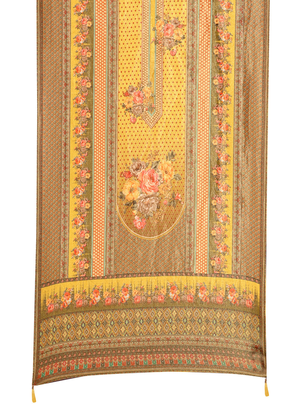 Yellow Pure Silk Kurta Set with Hand Embroidery and Printed Dupatta