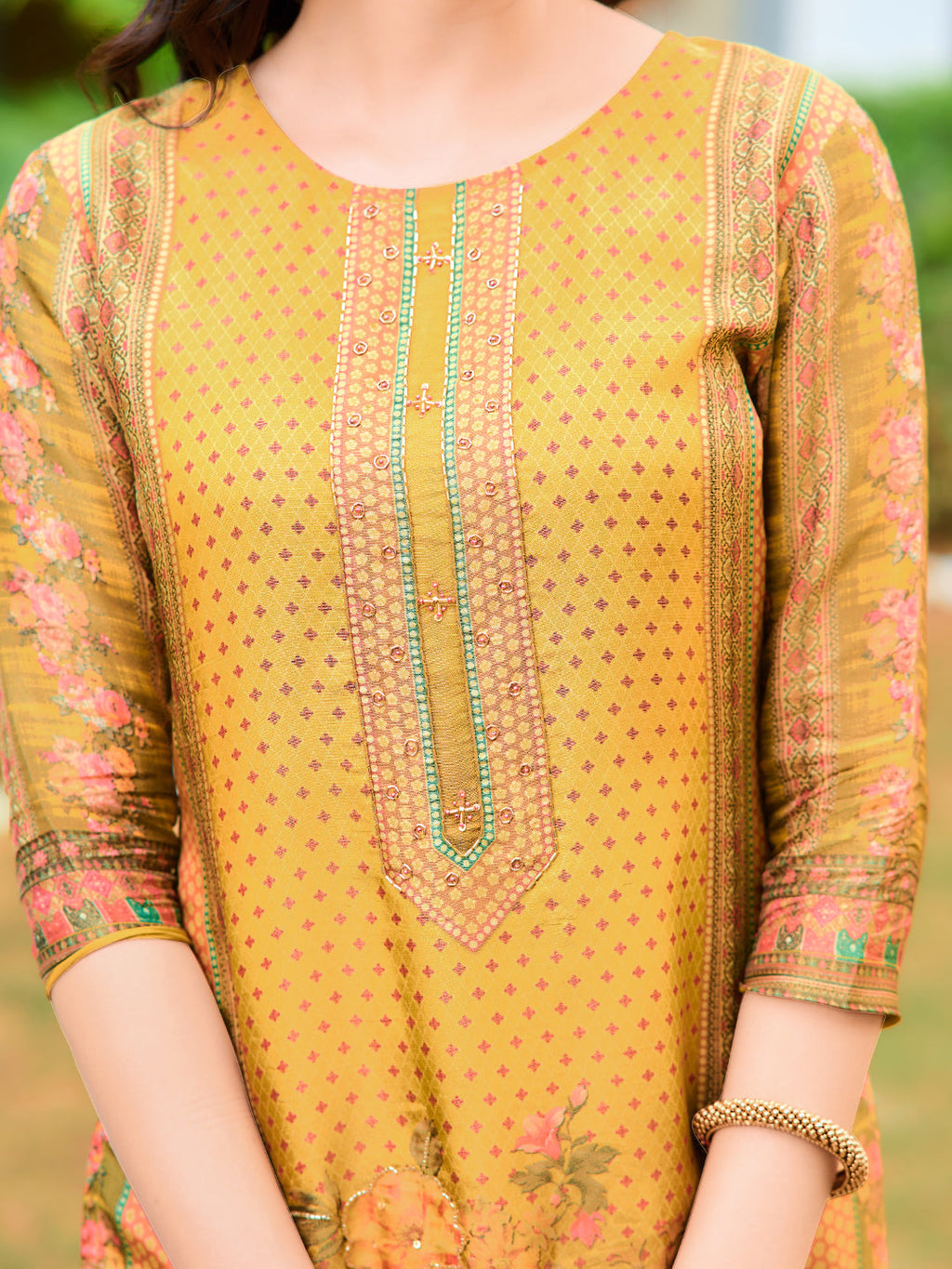 Yellow Pure Silk Kurta Set with Hand Embroidery and Printed Dupatta