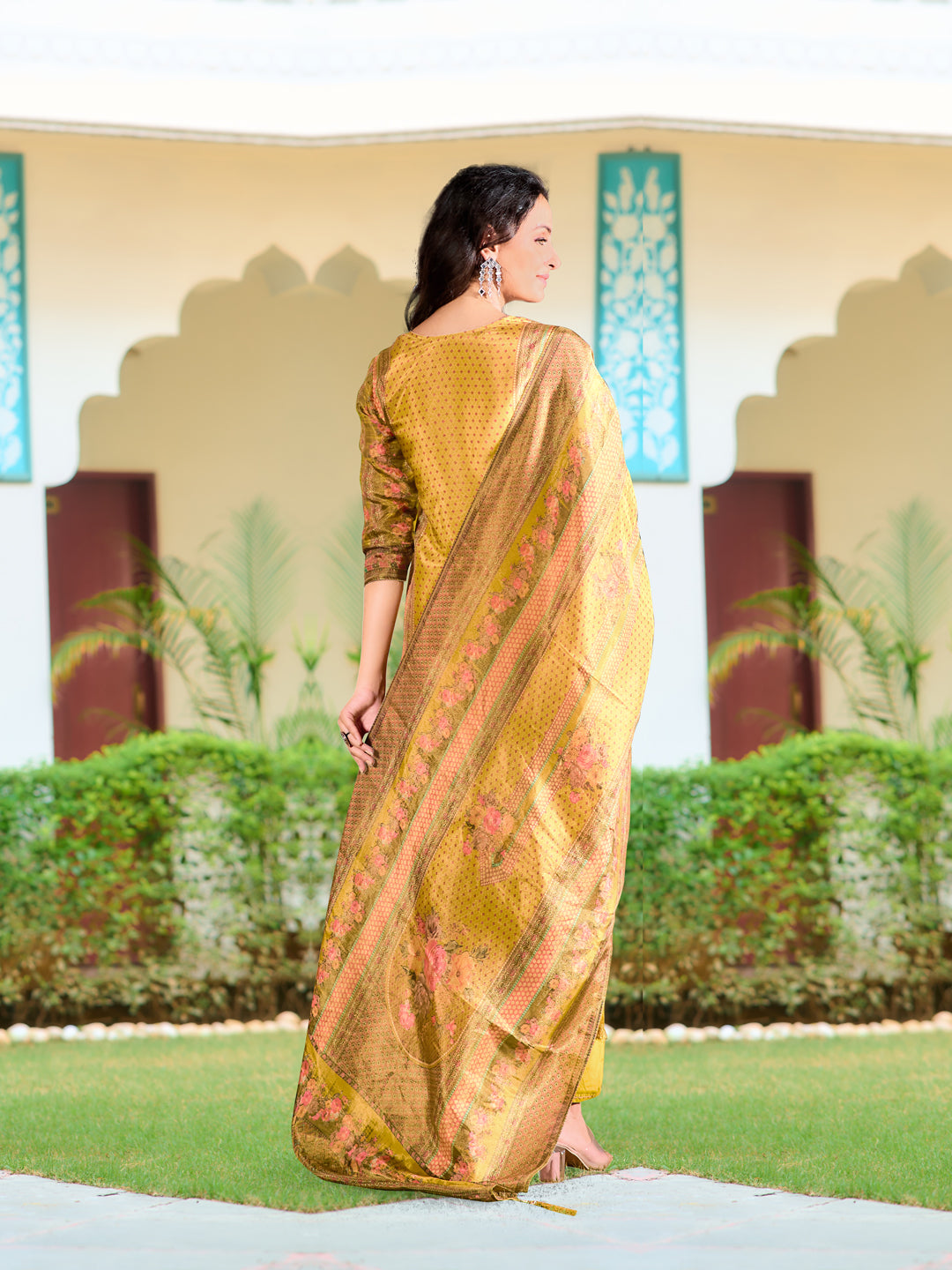 Yellow Pure Silk Kurta Set with Hand Embroidery and Printed Dupatta
