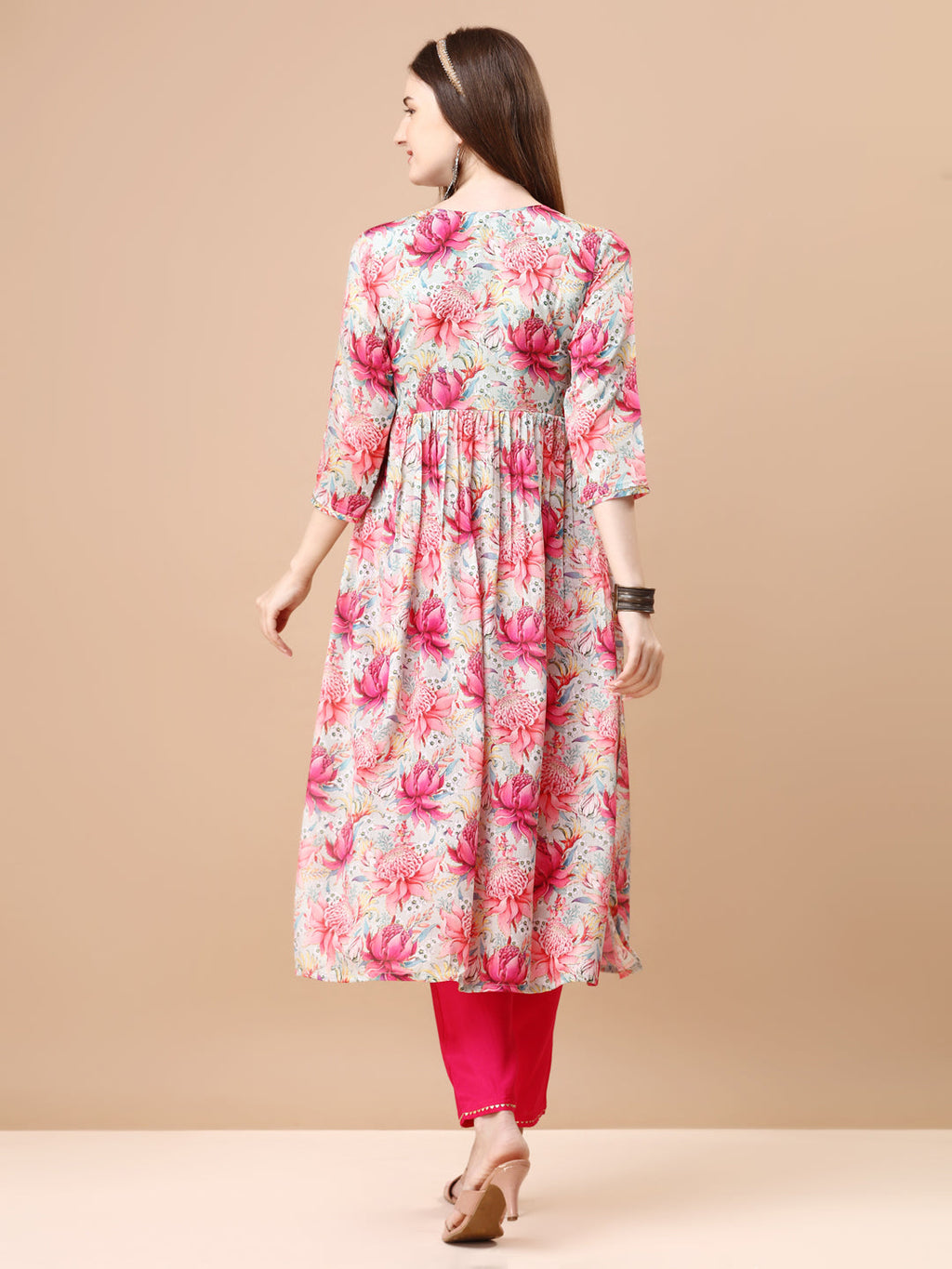 Alia Cut Floral Printed Pure Chinon Kurta Set with Embroidery