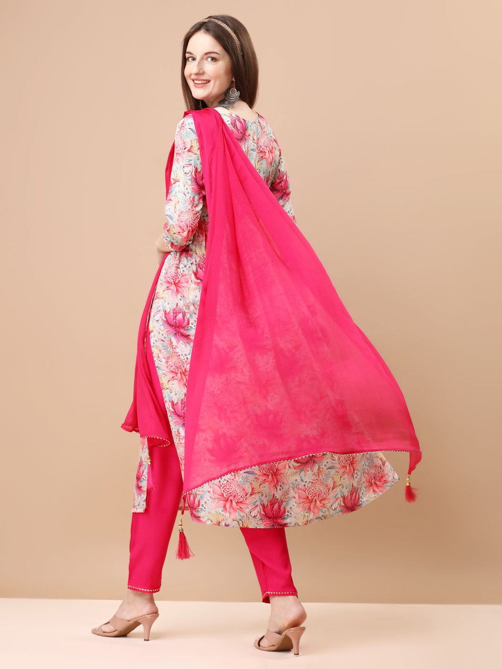 Alia Cut Floral Printed Pure Chinon Kurta Set with Embroidery