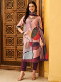 Multicolor floral printed rayon kurta with embroidery, paired with matching pants and printed dupatta.