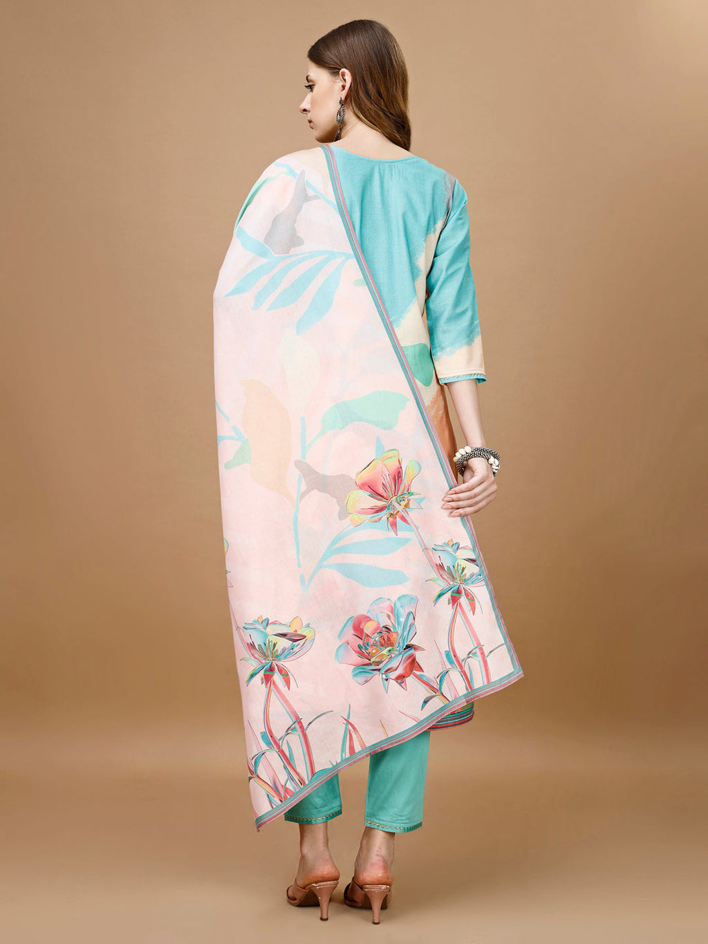 Multicolor Floral Embroidered Kurta Set with Pant and Dupatta