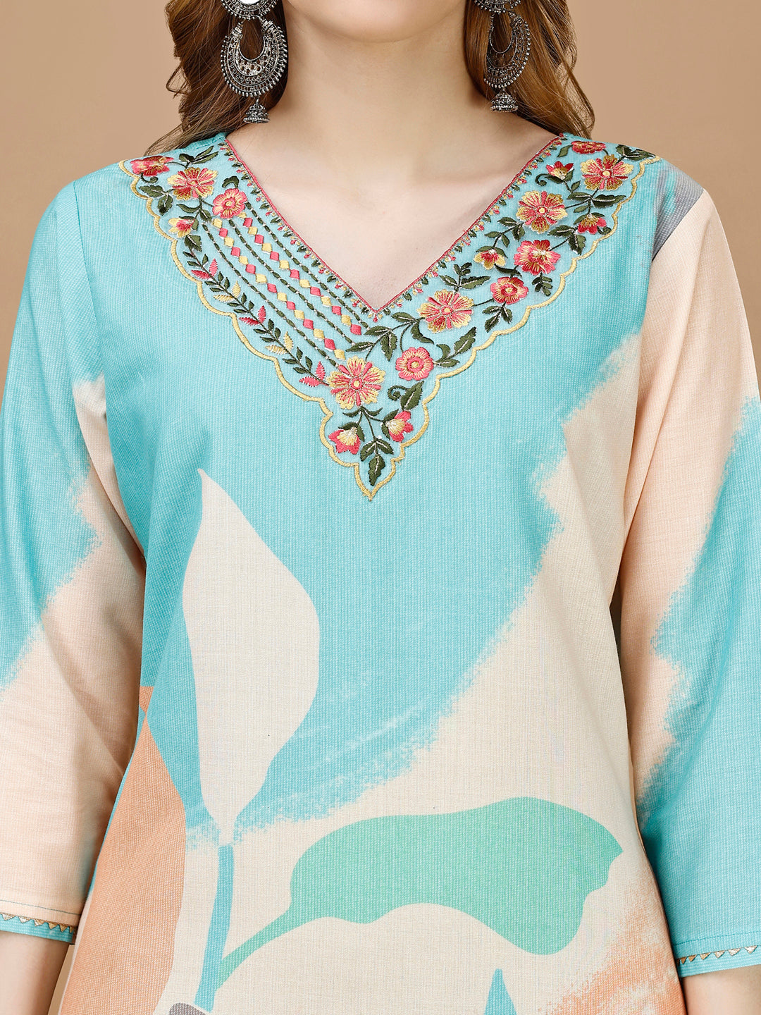 Multicolor Floral Embroidered Kurta Set with Pant and Dupatta