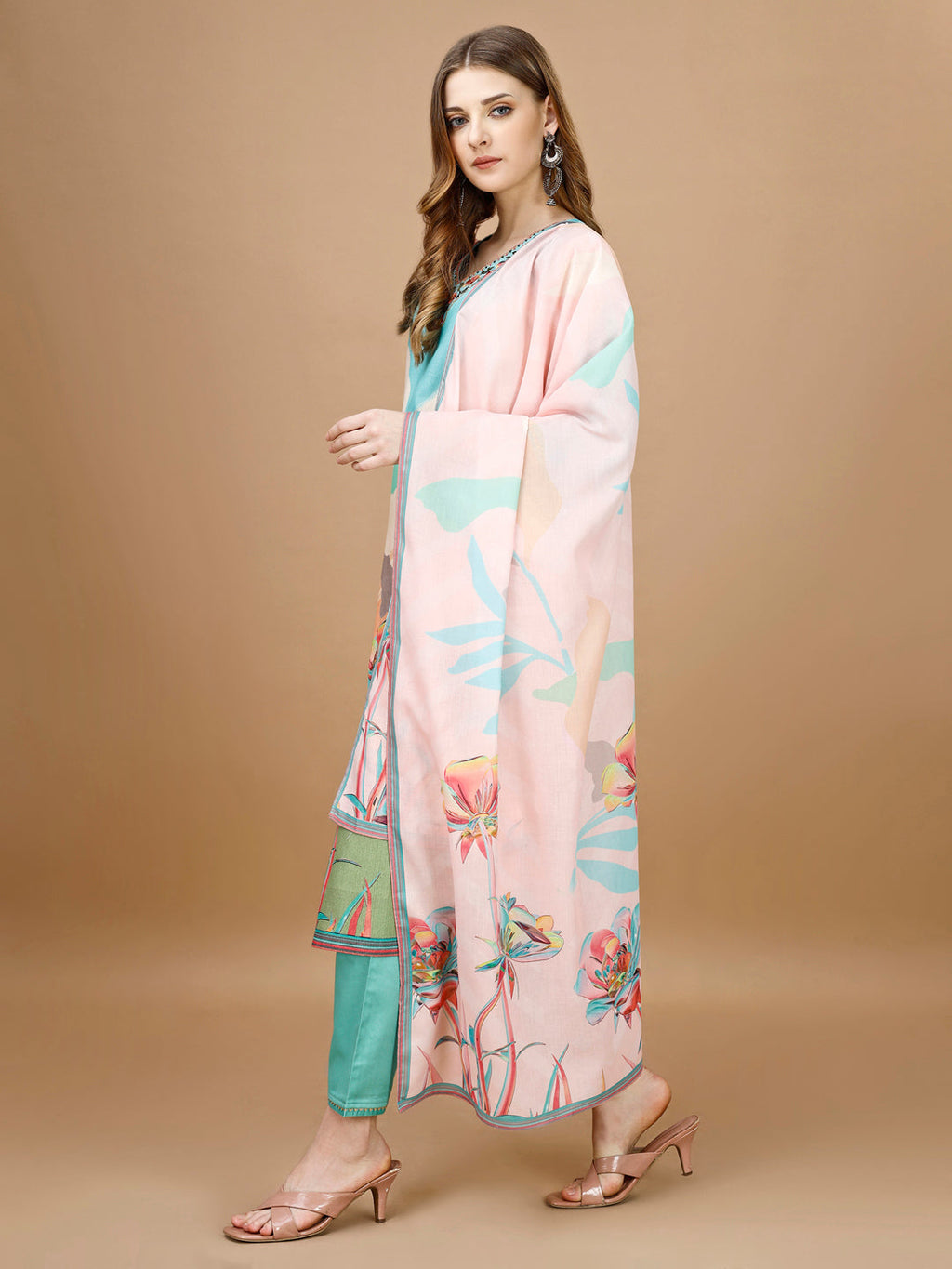 Multicolor Floral Embroidered Kurta Set with Pant and Dupatta