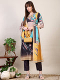 A vibrant multicolor embroidered and printed cotton kurta set with matching pants