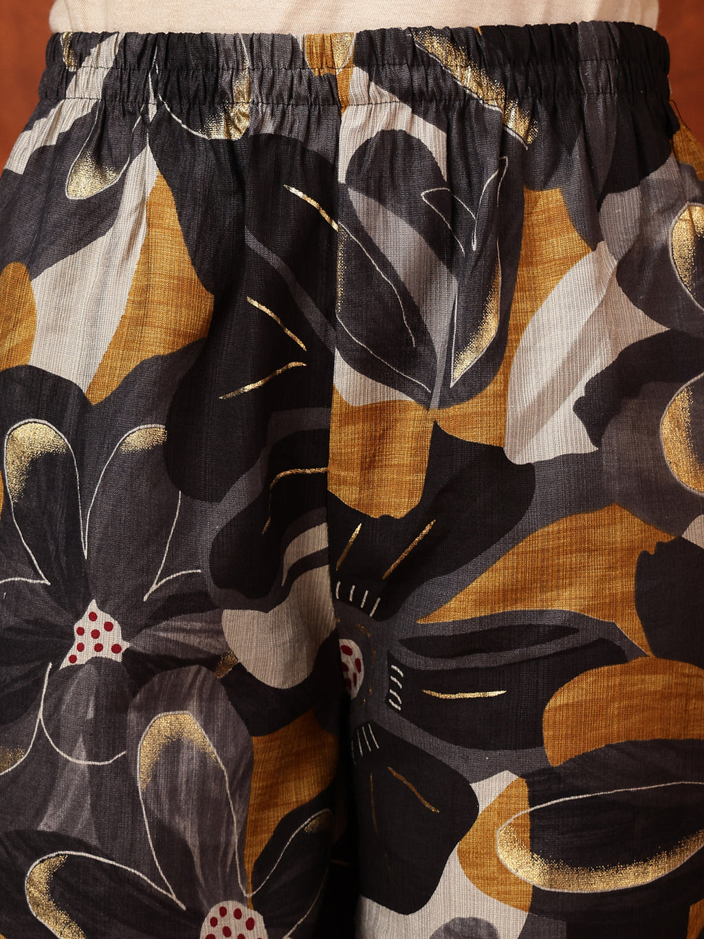 Black Floral Printed Kurta with Palazzo Pant Set