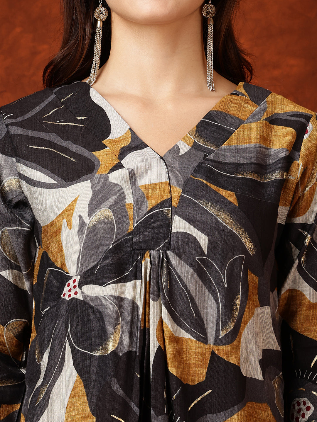 Black Floral Printed Kurta with Palazzo Pant Set