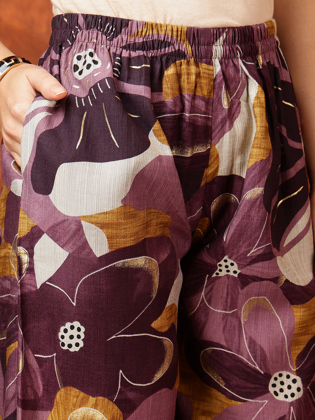 Purple Floral Printed Kurta with Palazzo Set - Rayon Ethnic Wear