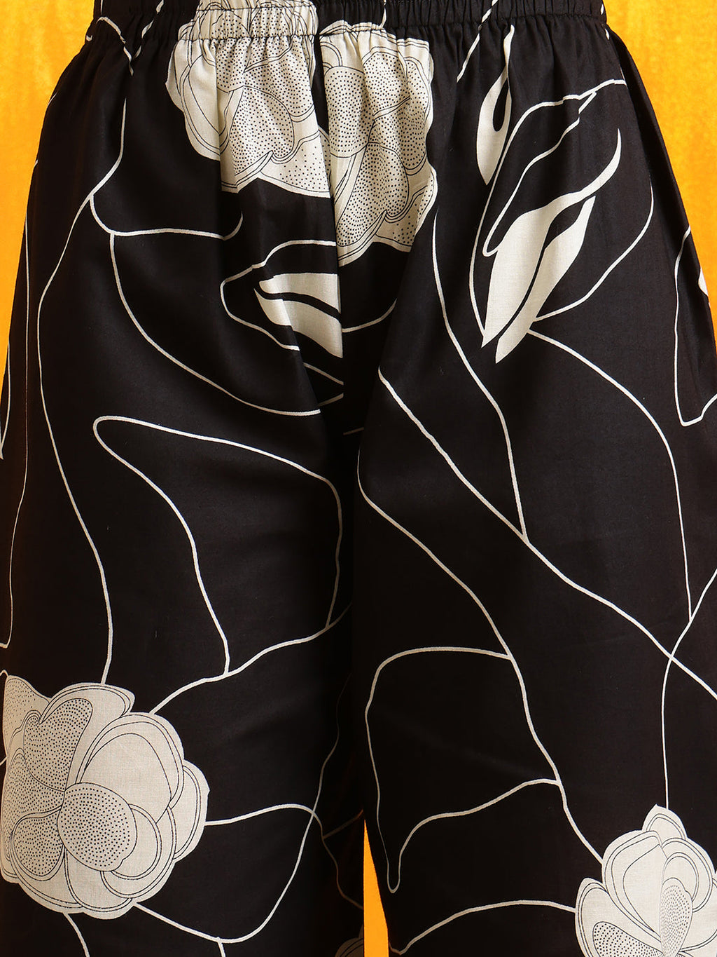 Black Printed Cotton Kurta with Palazzo Pants Set