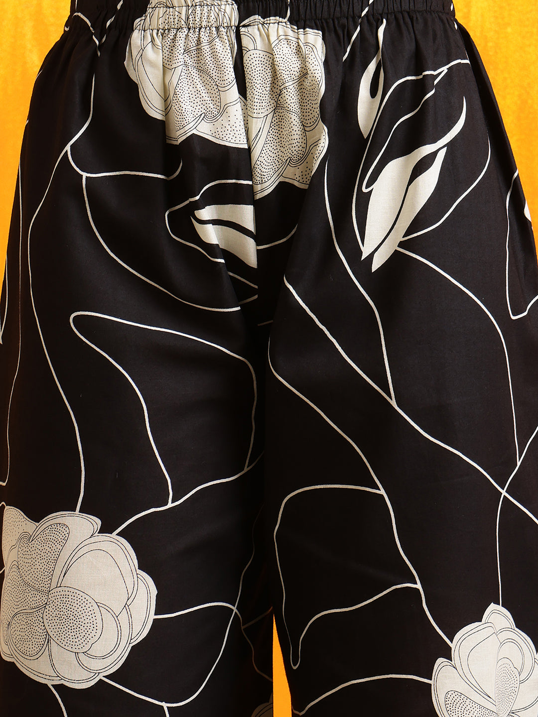 Black Printed Cotton Kurta with Palazzo Pants Set