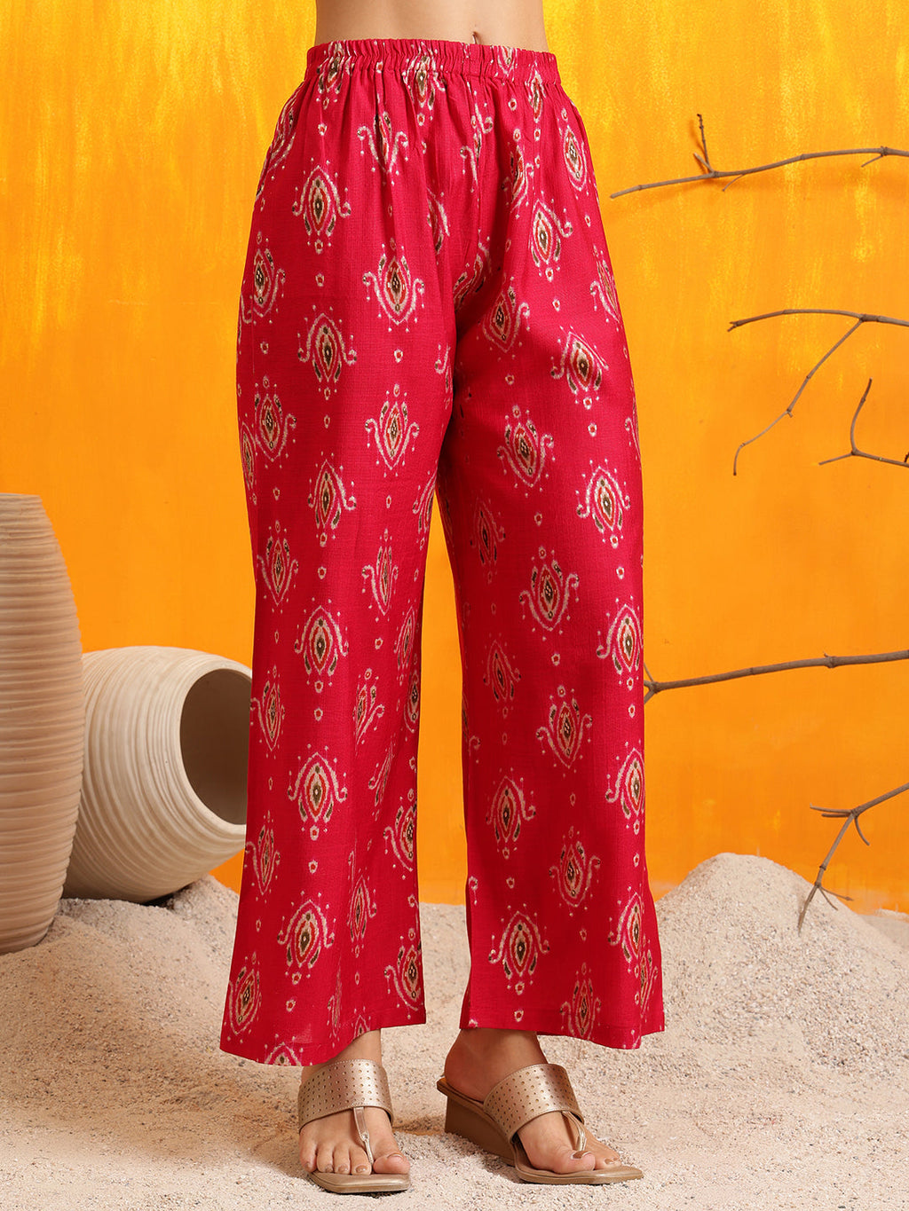Pink Ethnic Motifs Silk-Blend Kurta With Palazzo Set