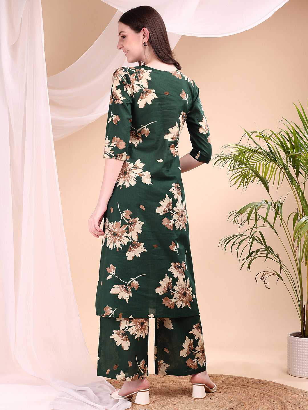 Embroidered and Printed Green Kurta Set with Palazzo