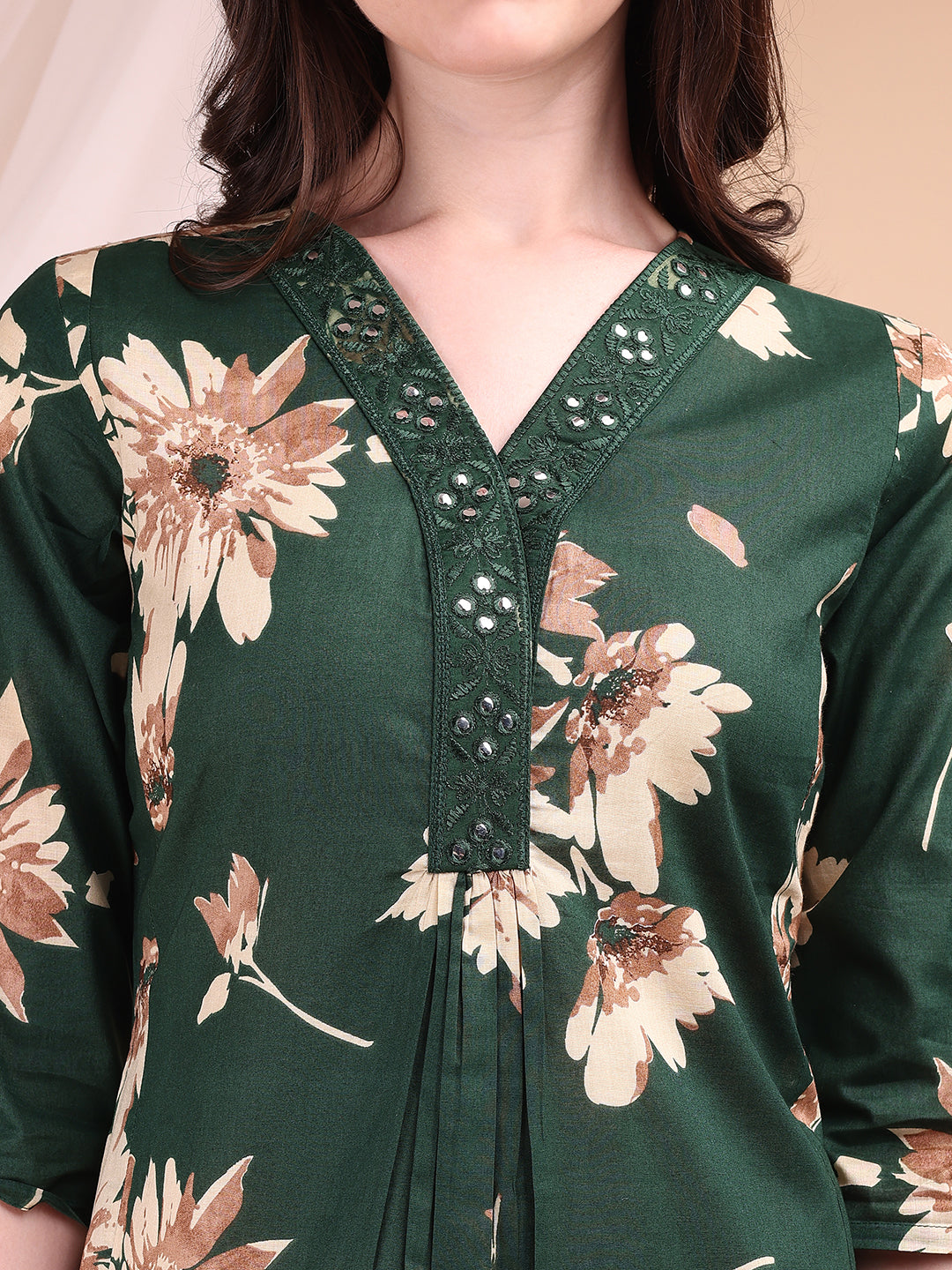Embroidered and Printed Green Kurta Set with Palazzo