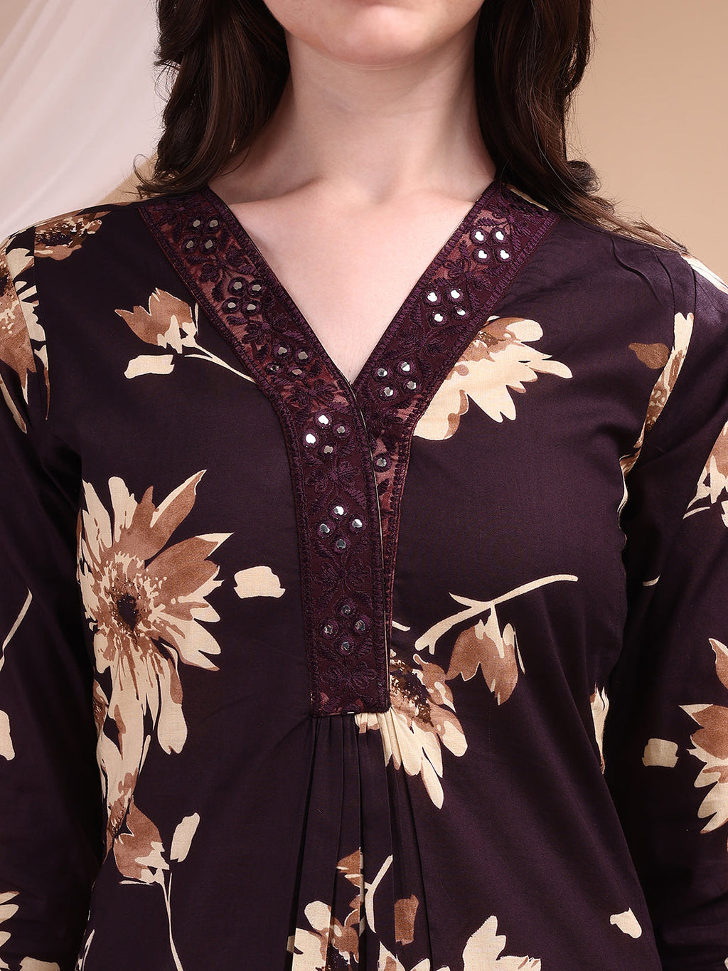 Embroidered and Printed Kurta Set with Palazzo in Wine