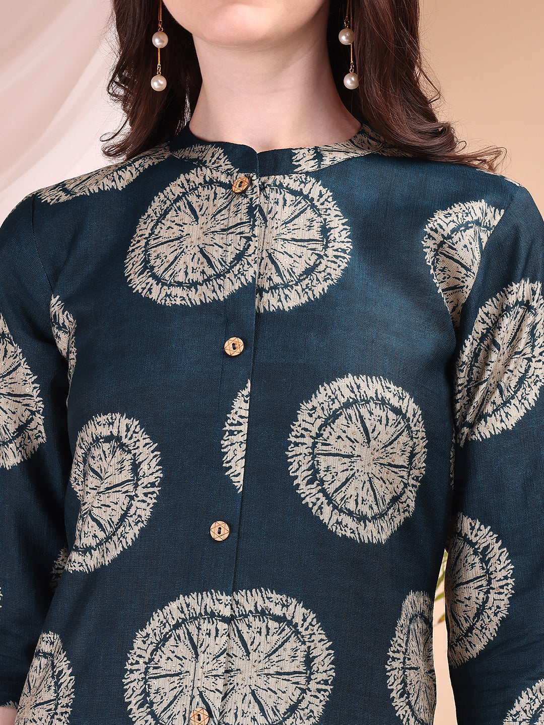 Teal Ethnic Motif Printed Kurta Set with Palazzo Pants