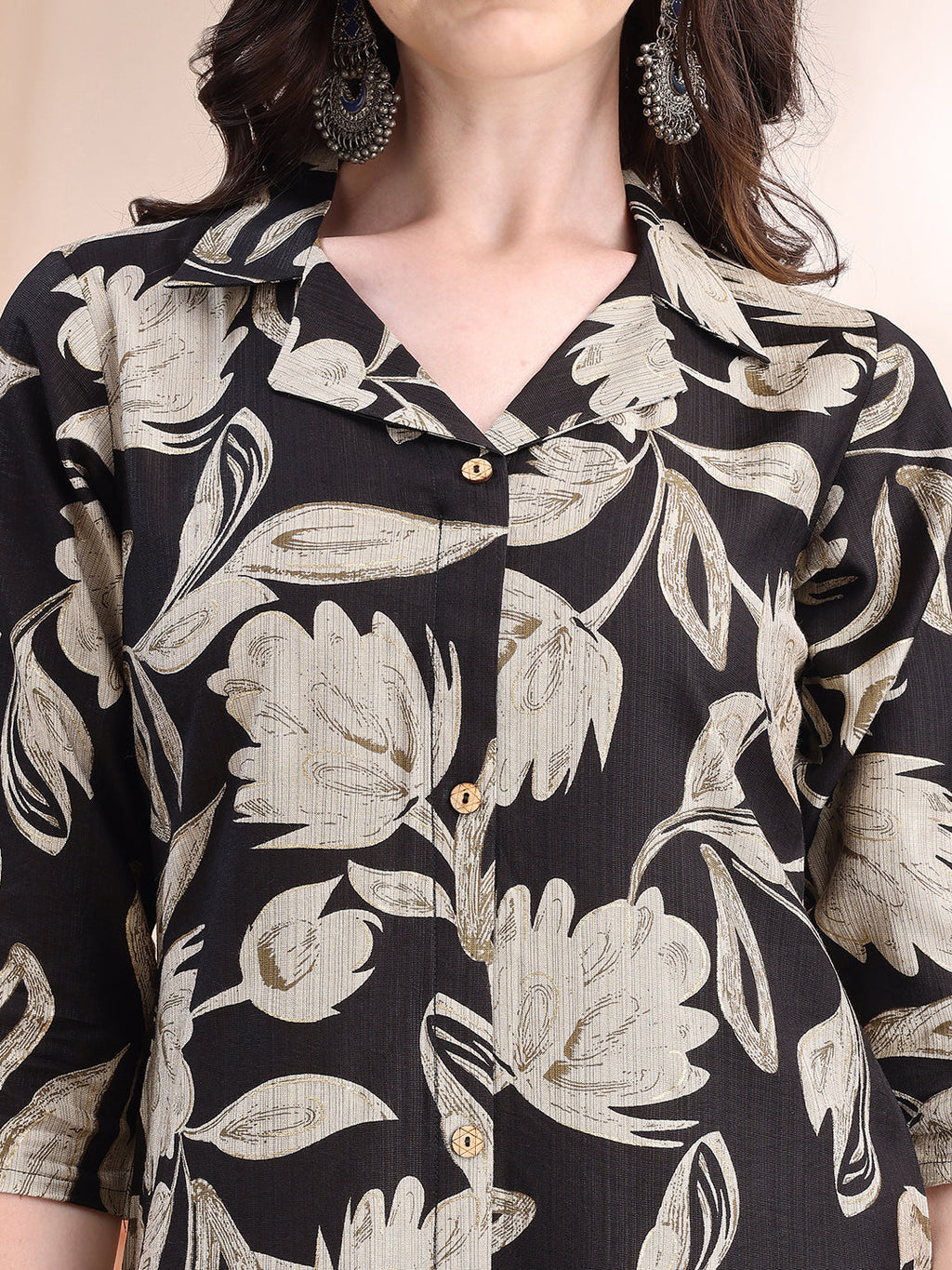 Printed Black Silk-Blend Kurta and Palazzo Set