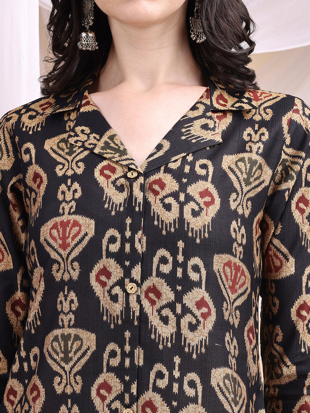 Black Ikat Printed Kurta with Palazzo Set
