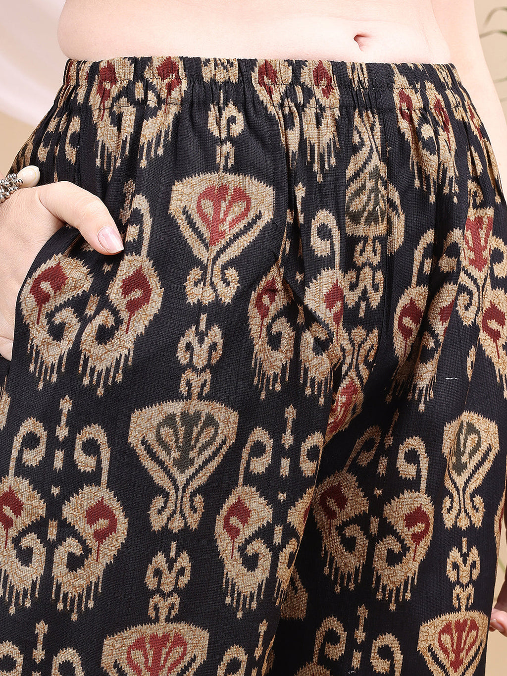 Black Ikat Printed Kurta with Palazzo Set