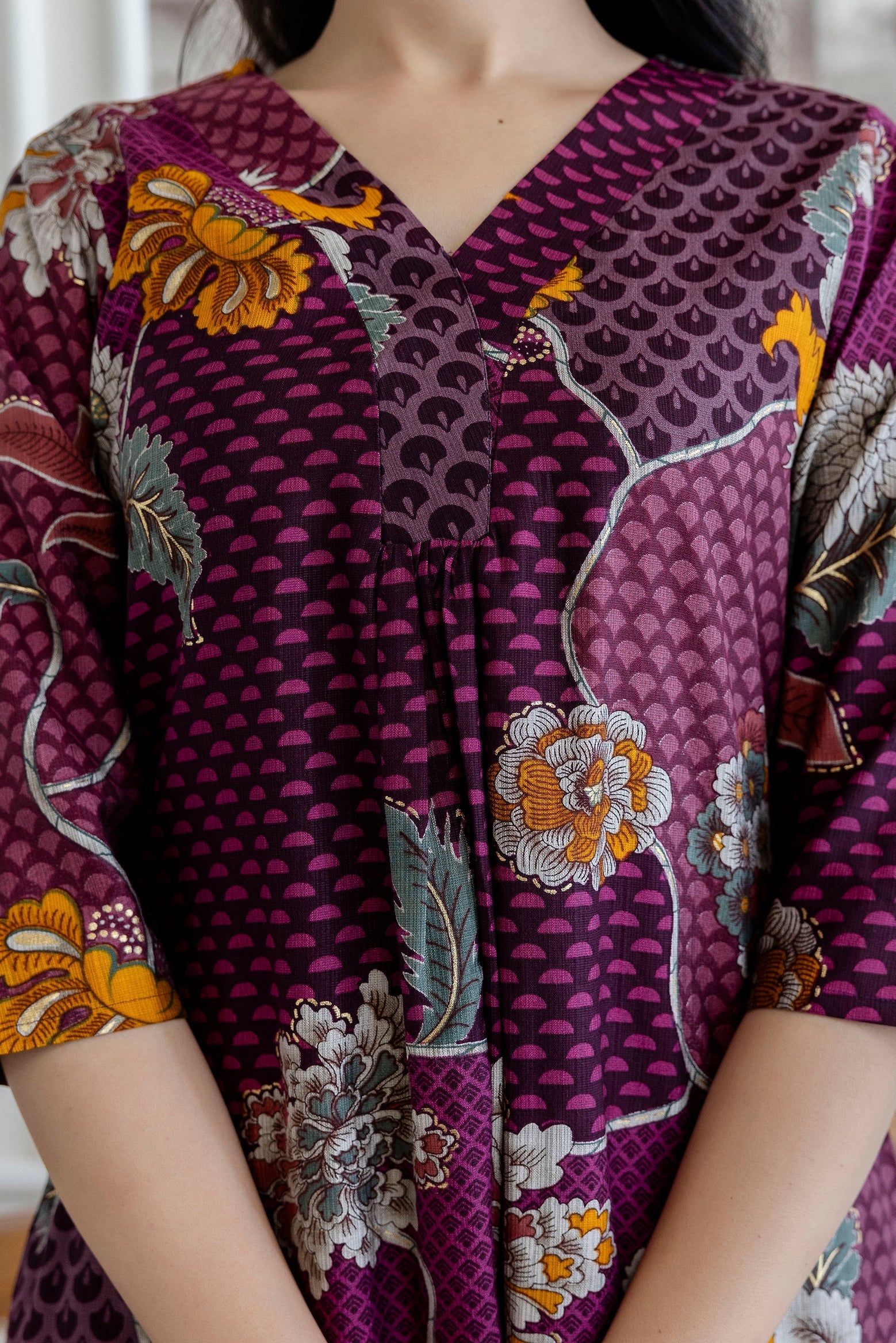 Purple Floral Motifs Printed Kurta with Palazzo Set