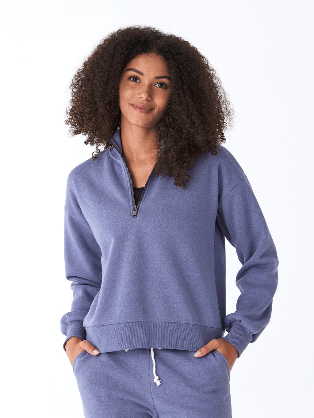 Constance Women's Triblend Fleece Half Zip Pullover in Blue