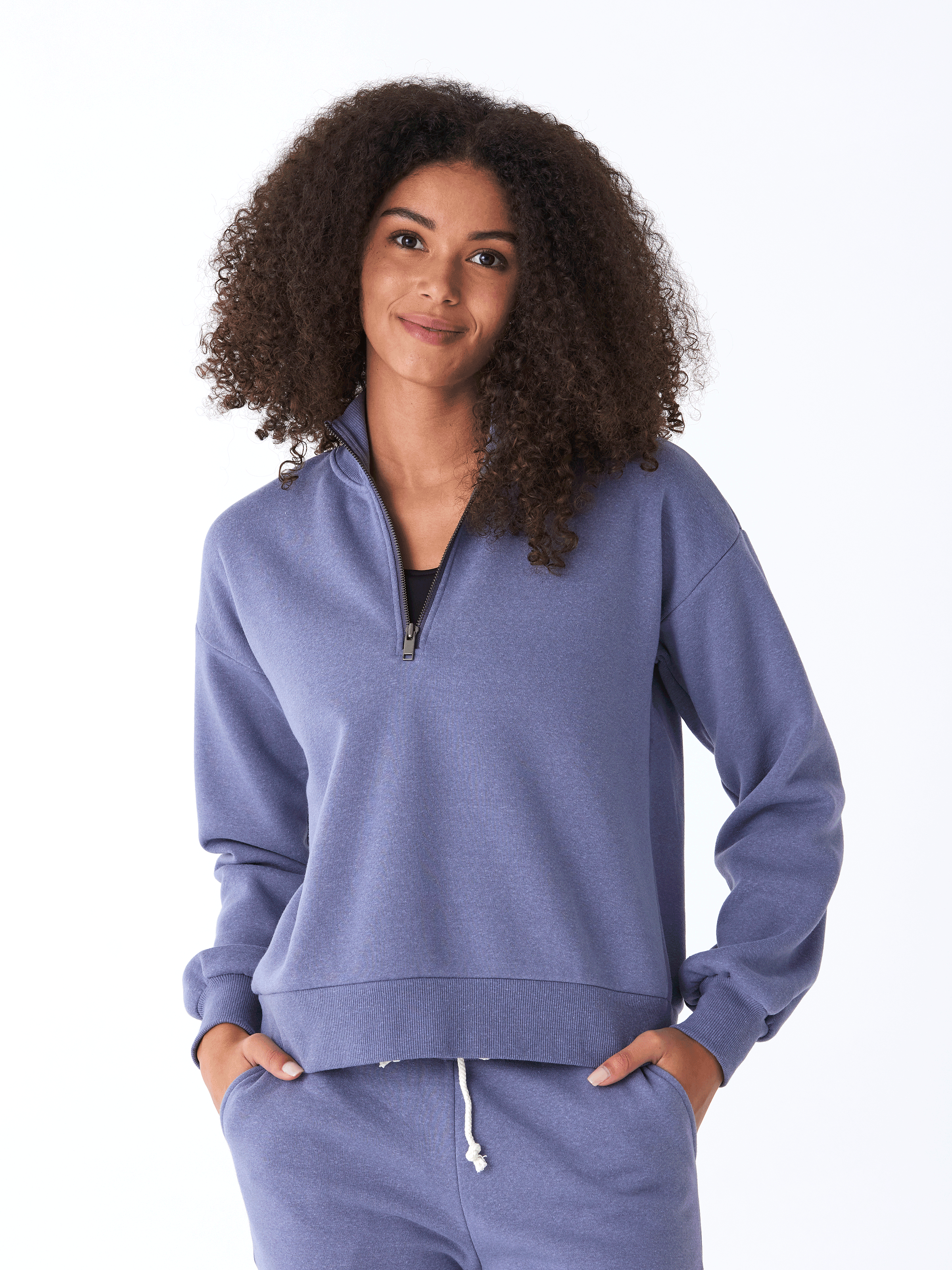 Constance Women's Triblend Fleece Half Zip Pullover in Blue