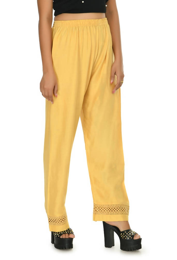Golden Rayon Cotton Straight Palazzo Pants for Women