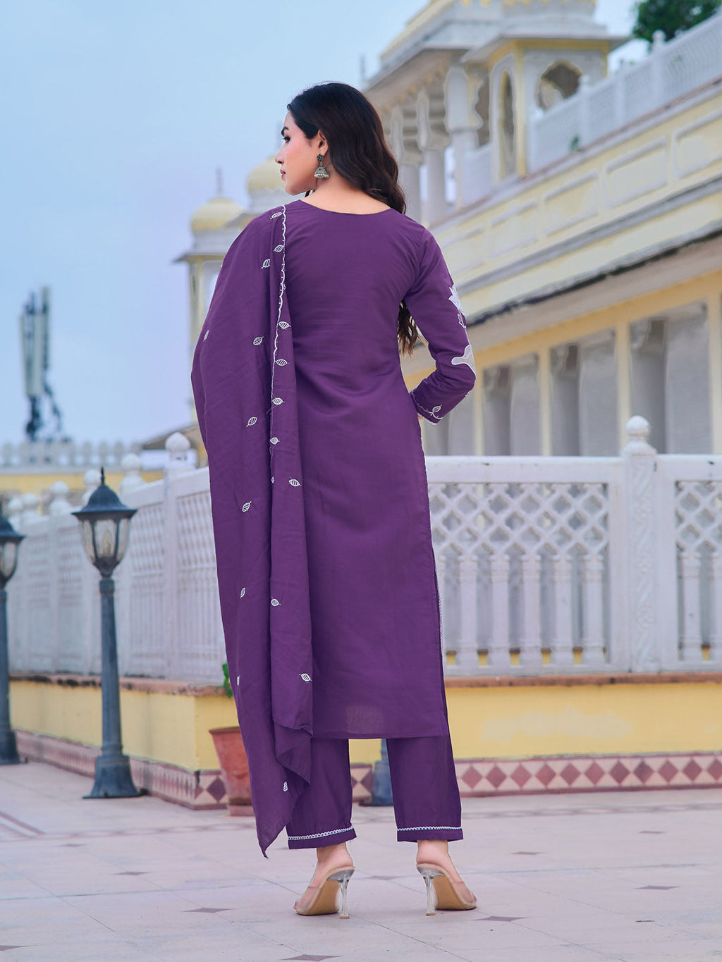 Purple Embroidered Chanderi Kurta Set with Dupatta