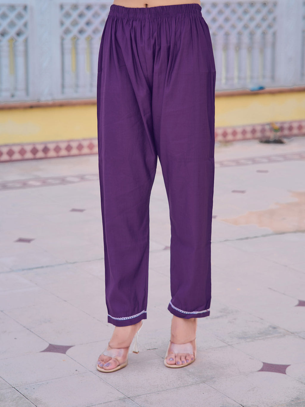 Purple Embroidered Chanderi Kurta Set with Dupatta