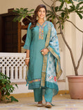 Elegant blue Chanderi kurta with intricate embroidery and matching dupatta