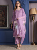 Lavender placement embroidered cotton kurta with matching pants and organza dupatta