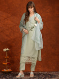 Elegant green Chanderi kurta featuring artificial floral accents and lace trim with matching pant and dupatta