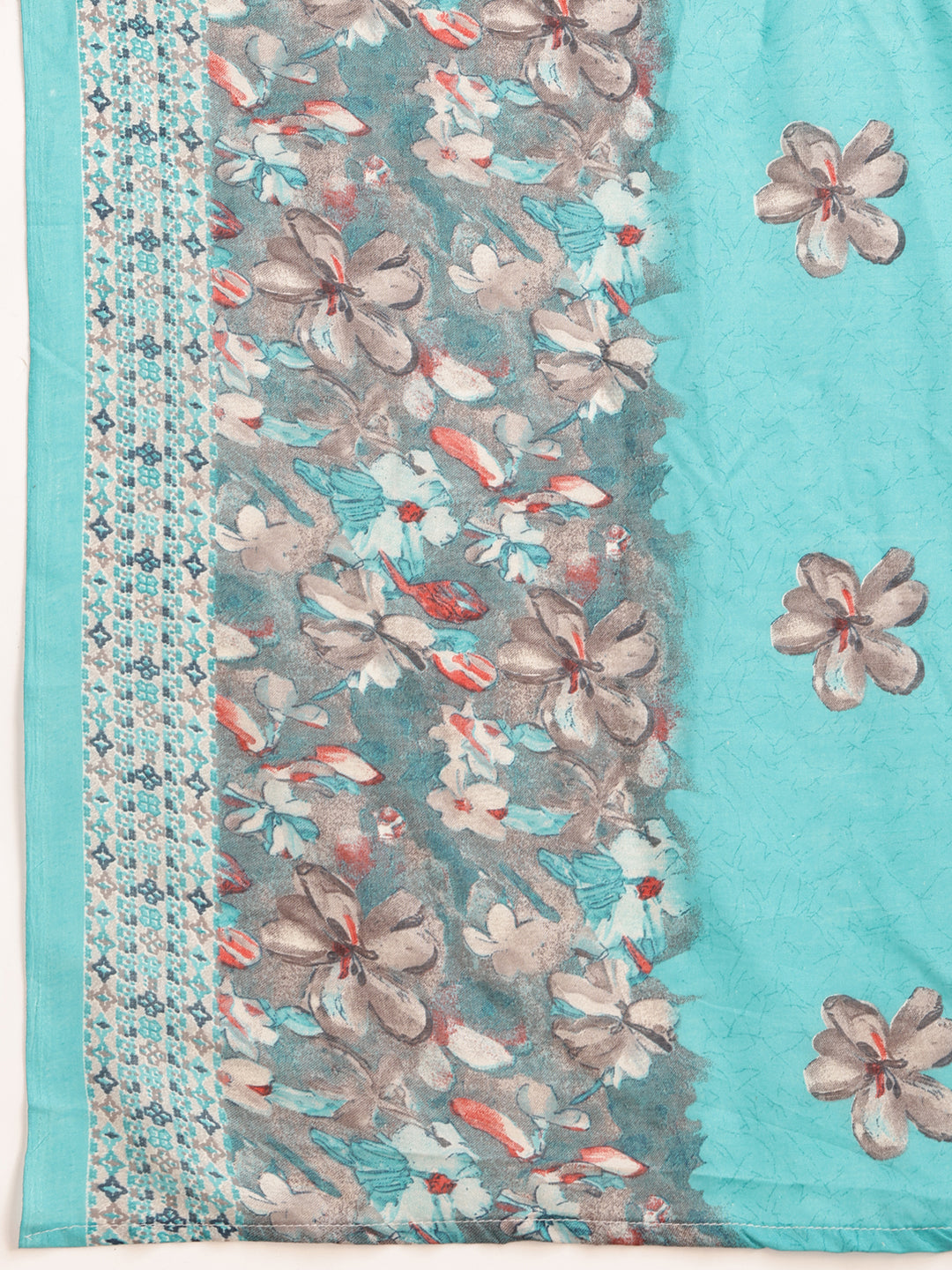 Aqua-Blue Flower Embellished Pakistani Kurta Set with Pant