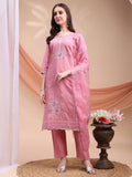 Pink Chanderi kurta set with intricate embroidery and an organza embroidered dupatta