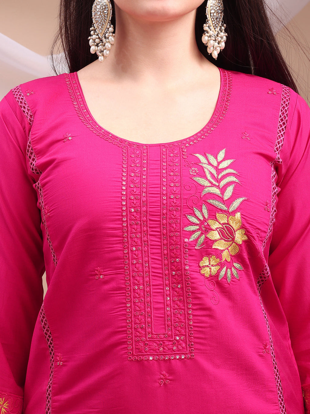 Pink Embroidered Kurta Set with Organza Dupatta