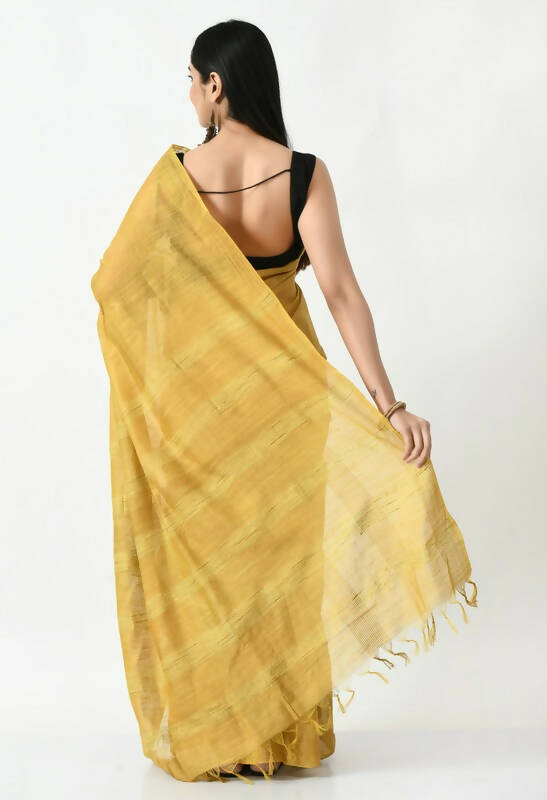 Golden Bhagalpuri Handloom 8 Line Ghichha Silk Saree with Blouse