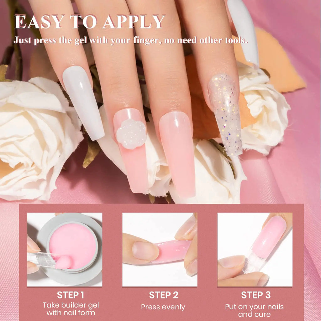 MIZHSE Solid Builder Gel, Nail Sculpture Gel Non-Sticky 4 Colors Nude Clear White Pink Hard Builder Gel Nails UV LED Nail Extension Gel For Nail Salon Home Manicure C-Classic Colors * 4