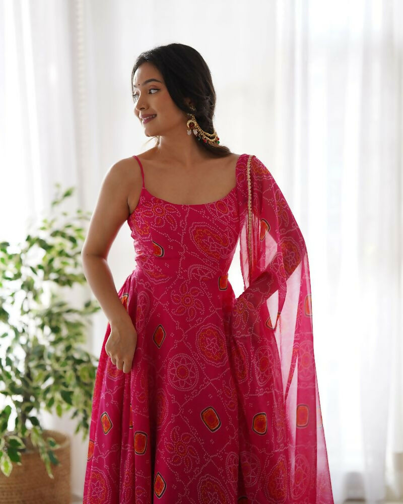 Pink Chiffon Kurta Set with Sequin Embroidery Work