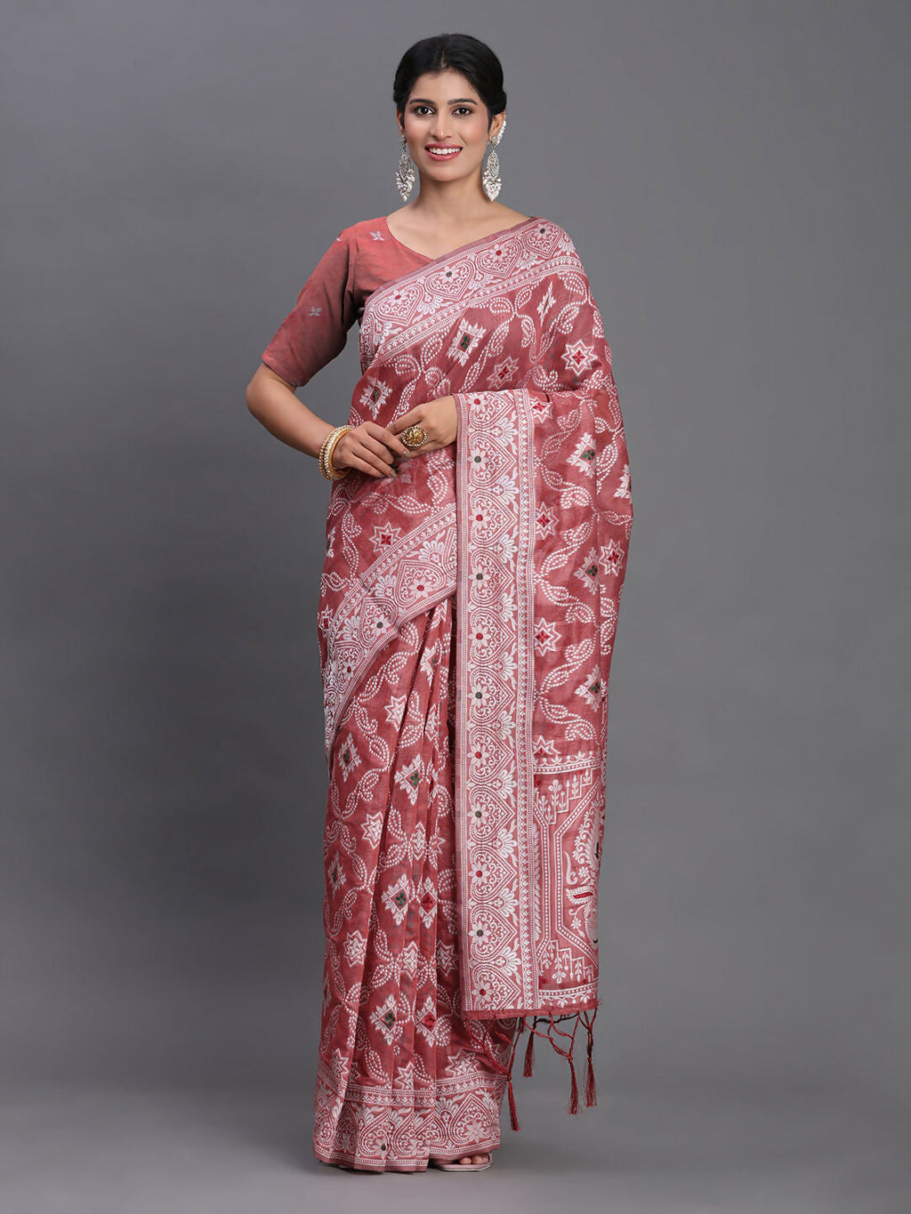 Peach Linen Cotton Saree with Matching Blouse Piece
