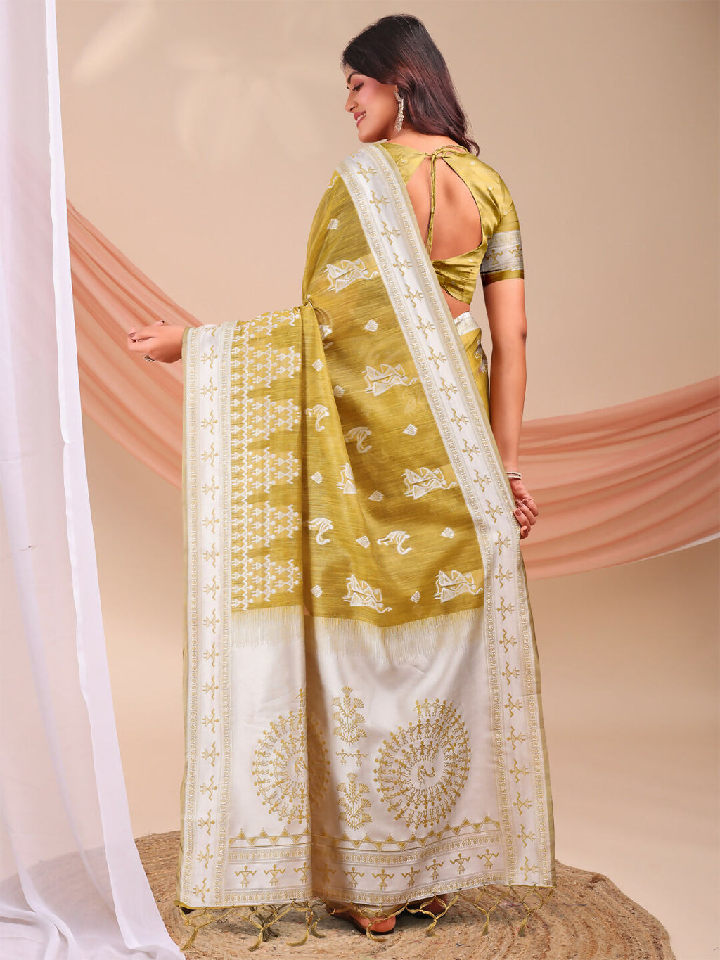Varnika Mustard Linen Cotton Saree with Matching Blouse Piece